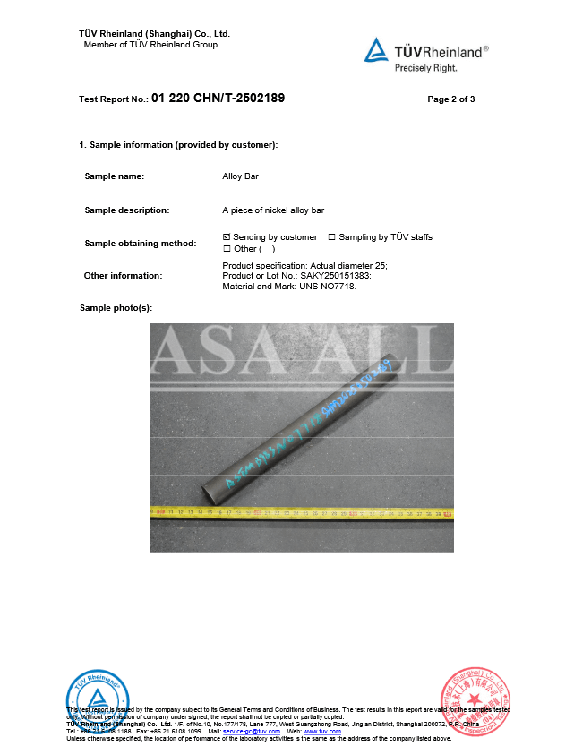 Inconel 718 Forged Pipe Test Report