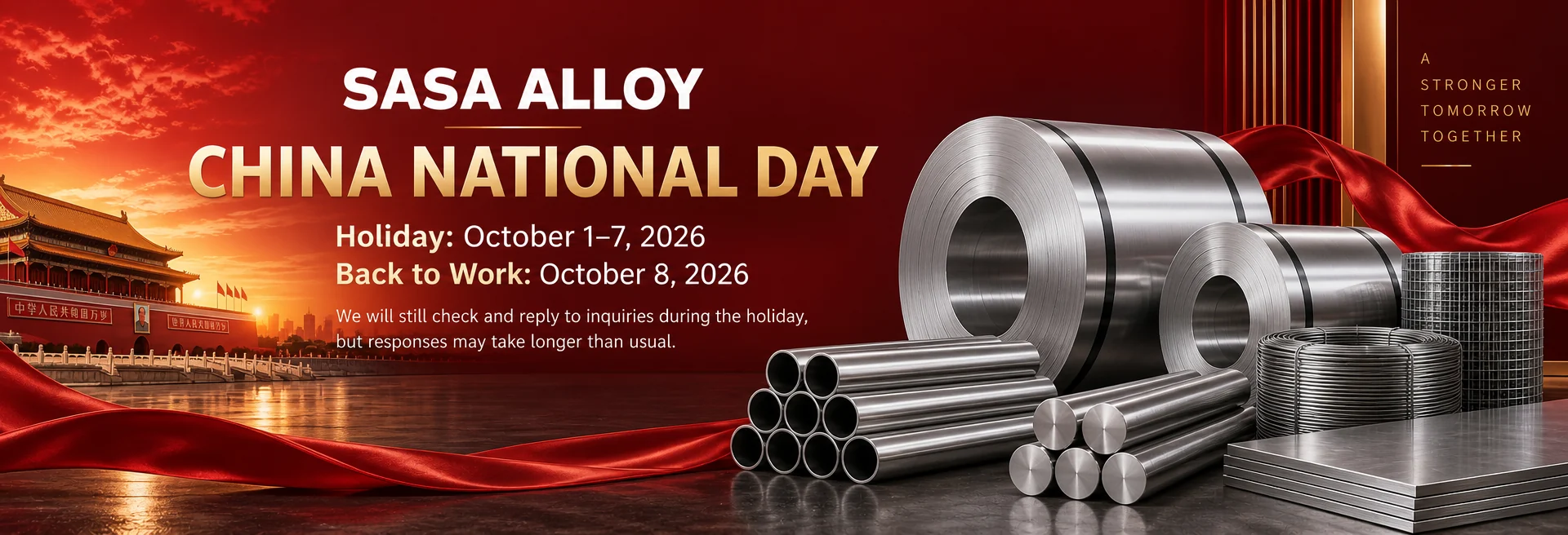 SASA Alloy China National Day Holiday Notice 2026